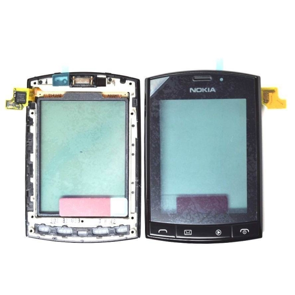 Тачскрин для Nokia 303 Asha в сборе с рамкой и динамиком + функциональная клавиатура, org100%